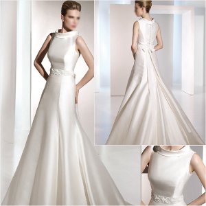 Free Shipping/2011 New arrival/A-line/Sleeveless/Satin/Chapel train/Wedding Dress/A1063
