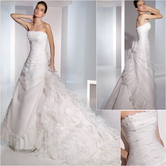 Free Shipping/2011 New arrival/A-line/Strapless/Satin&Organza/Chapel train/Wedding Dress/A1066
