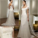 Free Shipping/2011 New arrival/A-line/Cap sleeve/Satin&Lace/Chapel train/Wedding Dress/A1036