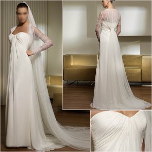 Free Shipping/2011 New arrival/A-line/Sweatheart/Satin&Chiffon/Chapel train/Wedding Dress/A1037