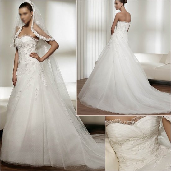 Free Shipping/2011 New arrival/A-line/Sweatheart/Satin&Mesh/Chapel train/Wedding Dress/A1041
