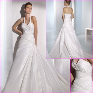 Free Shipping/2011 New arrival/A-line/Halter/Taffeta/Satin/Chapel train/Wedding Dress/A1078