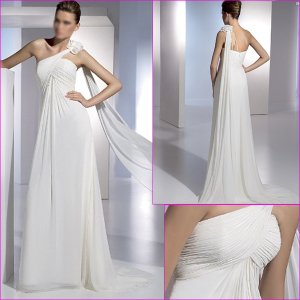 Free Shipping/2011 New arrival/A-line/One shoulder/Chiffon&Satin/Floor Length/Wedding Dress/A1080