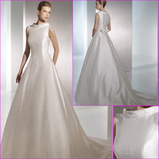 Free Shipping/2011 New arrival/A-line/Sleeveless/Satin/Chapel train/Wedding Dress/A1090