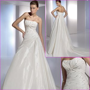Free Shipping/2011 New arrival/A-line/Strapless/Taffeta/Chapel train/Wedding Dress/A1094