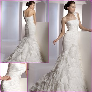Free Shipping/2011 New arrival/Sheath/One-Shoulder/Satin&Organza/Chapel train/Wedding Dress/A1110