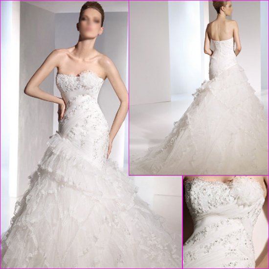 Free Shipping/2011 New arrival/A-line/Sweatheart/Satin&Mesh/Chapel train/Wedding Dress/A1116