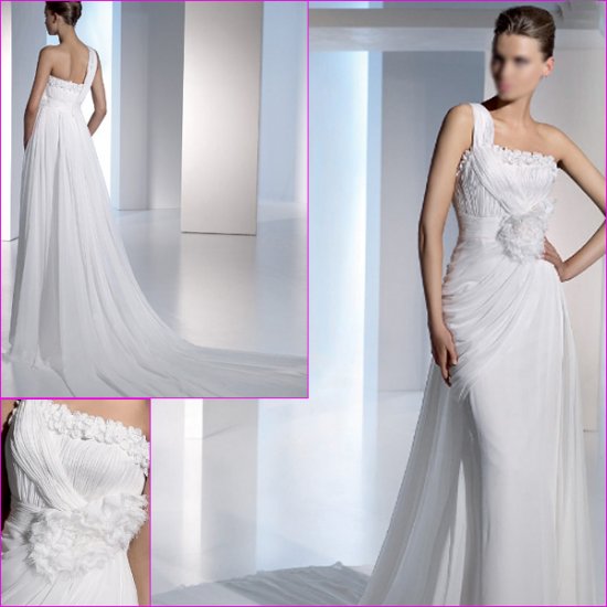 Free Shipping/2011 New arrival/A-line/Short sleeves/Satin&Lace/Chapel train/Wedding Dress/A1120
