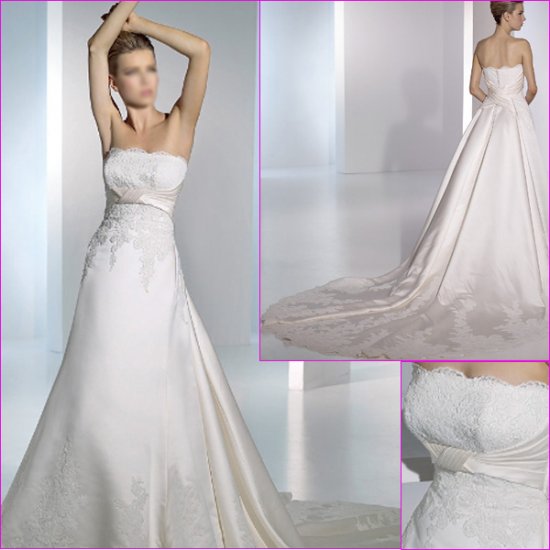 Free Shipping/2011 New arrival/A-line/Spaghetti/Satin/Chapel train/Wedding Dress/A1122