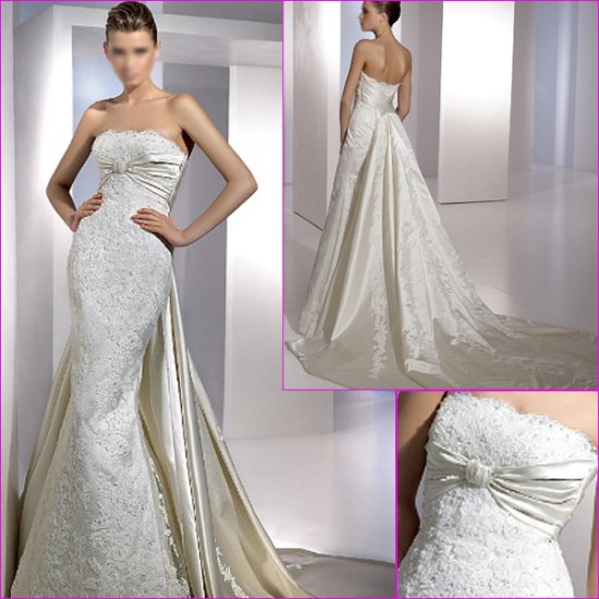 Free Shipping/2011 New arrival/Sheath/Strapless/Satin/Chapel train/Wedding Dress/A1123