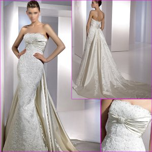 Free Shipping/2011 New arrival/Sheath/Strapless/Satin/Chapel train/Wedding Dress/A1123
