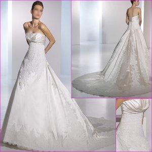 Free Shipping/2011 New arrival/A-line/Strapless/Satin/Chapel train/Wedding Dress/A1131