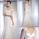Free Shipping/2011 New arrival/Mermaid/Short sleeve/Satin&Lace/Chapel train/Wedding Dress/A1136