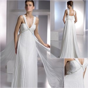 Free Shipping/2011 New arrival/A-line/Sleeveless/Chiffon/Chapel train/Wedding Dress/A1150
