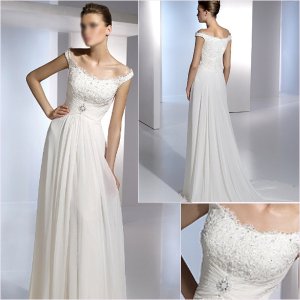 Free Shipping/2011 New arrival/A-line/Cap sleeve/Chiffon/Chapel train/Wedding Dress/A1151