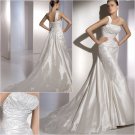 2011 New arrival  One-Shoulder Satin with applique Chapel train Bridal Wedding Gown/A1160