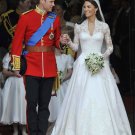 A-line V-neck Lace Satin Royal Length Train Wedding Dress inspired by  Kate Middleton
