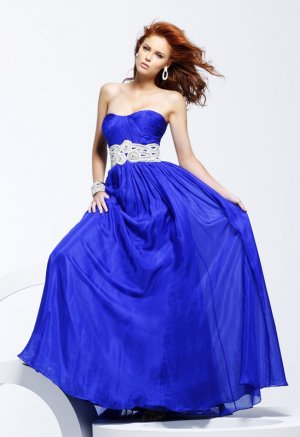 Beading Waistband Chiffon Strapless Prom Dress PE002