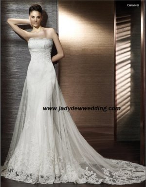Free Shipping Strapless Satin&Lace Chapel train Wedding Gown A1197