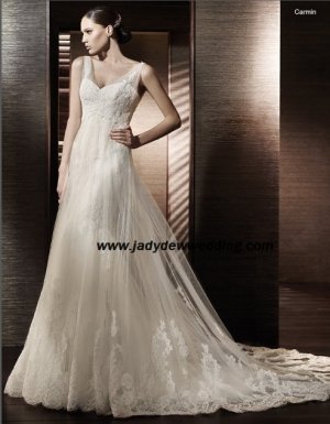 Free Shipping/2011 New arrival/A-line/Sleeveless/Satin&Lace/Chapel train/Wedding Dress/A1193