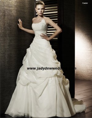 Free Shipping/2011 New arrival/A-line/Strapless/Satin&Organza/Chapel train/Wedding Dress/A1191