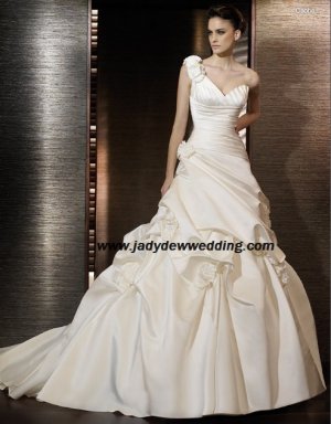 Free Shipping/2011 New arrival/A-line/One-Shoulder/Satin/Chapel train/Wedding Dress/A1184