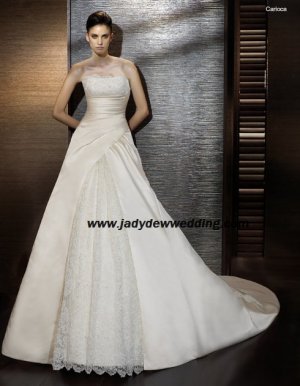 Free Shipping/2011 New arrival/A-line/Strapless/Satin&Lace/Chapel train/Wedding Dress/A1183