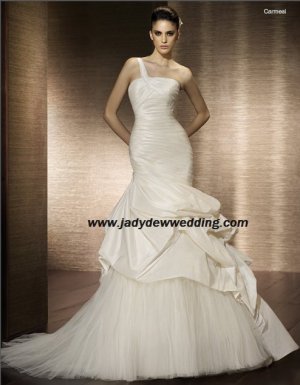 Free Shipping/2011 New arrival/Mermaid/One-Shoulder/Taffeta&Mesh/Chapel  train/Wedding Dress/A1177