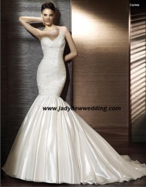 Free Shipping/2011 New arrival/Mermaid/One-Shoulder/Taffeta/Chapel  train/Wedding Dress/A1176