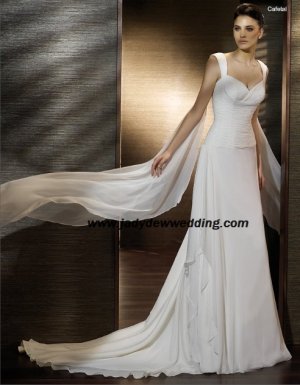 Free Shipping/2011 New arrival/A-line/Sleeveless/Satin&Chiffon/Chapel  train/Wedding Dress/A1172