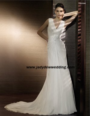 Free Shipping/2011 New arrival/A-line/Sleeveless/Satin&Chiffon/Chapel  train/Wedding Dress/A1171