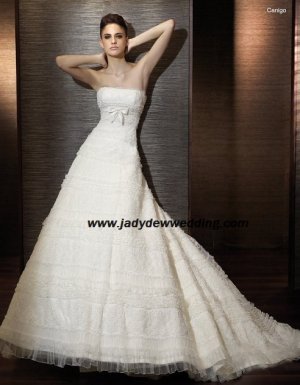 Free Shipping A-line Satin&Lace Chapel train Strapless Bridal Wedding Dress A1165