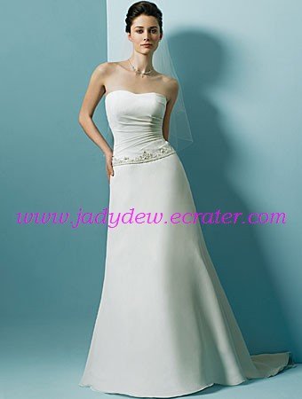 Laconic/Satin/with Beading/Strapless/A-Line/Princess/Floor Length/Wedding Dress/AA108