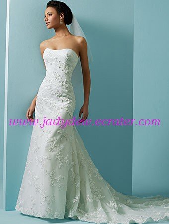 Beautiful/Strapless/Lace&Stretch Satin/A-Line/Princess/Floor Length/Wedding Dress/AA105