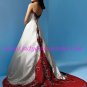 A-line/Off the shoulder/white and red satin Embroidery with Chapel trailing/Wedding Dress/AA085