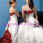 A-line/Off the shoulder/white and red satin Embroidery with Chapel trailing/Wedding Dress/AA085