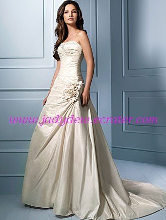 Elegant/Strapless/A-Line/Princess/Floor Length/Taffeta/with Handmade Flower/Wedding Dress/AA062