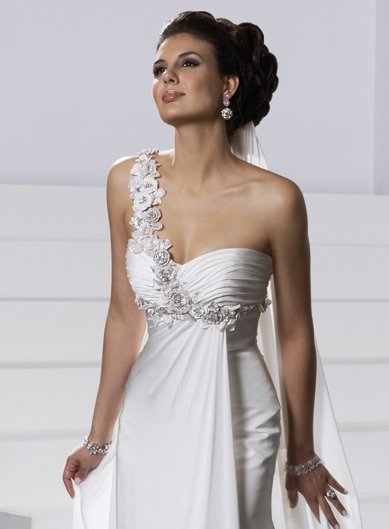 Sheath/Sweatheart/one-shoulder/Chiffon/Chapel train/Bridal Wedding Dress/GG036