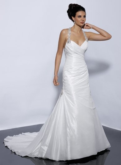 Free Shipping/Sheath/V-neck/Satin&Taffeta/Semi-cathedral train/Bridal Wedding Dress/GG007