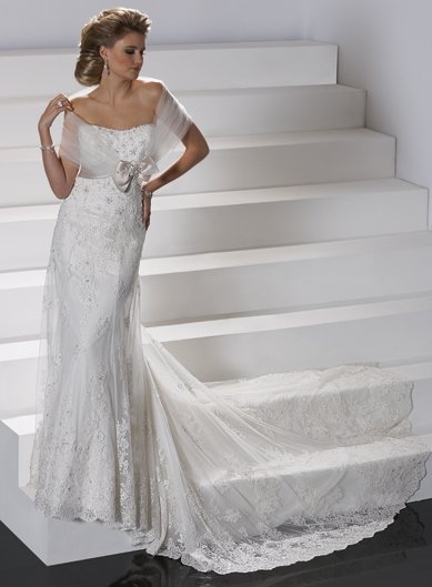 Sheath/Sweatheart/Satin&Organza/Chapel train/Bridal Wedding Dress/GG028