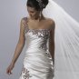Satin with Burgundy Appliqued A-line One-shouder Chapel Trailing Wedding Dress GG039