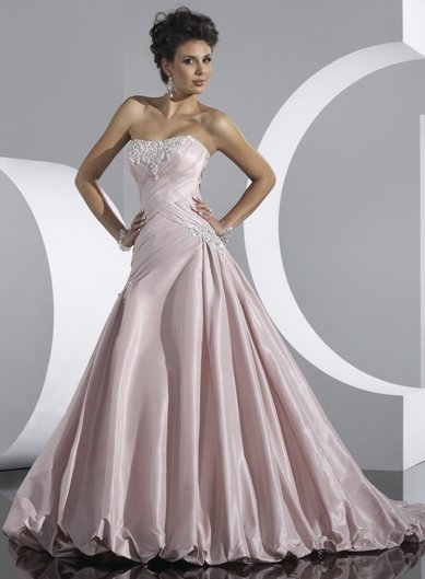 Free Shipping/Pink Taffeta with Appliqued and Beadings A-line Strapless Wedding Dress/GG058