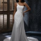 Free Shipping/A-line/One-shoulder/Satin&Chiffon/Sweep length train/Bridal Wedding Dress/GG107