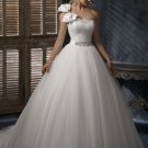 Free Shipping/A-line/One-shoulder/Satin&Mesh/Chapel train/Bridal Wedding Dress/GG112