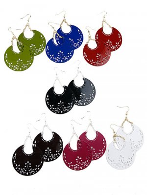 Etched Flat Disc Earrings Red