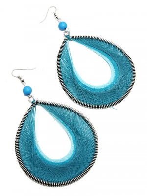 Thread Earring Tear Drop Shape Brown