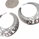 Small Silver Textured Filigree Hoops