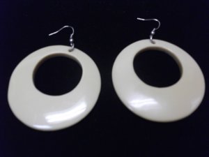 Plastic Round Cutout Earrings Beige
