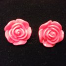 Small Plastic Rose Earrings Hot Pink