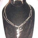 Large Fairy Rhinestone Chain Necklace with Matching Earrings Black